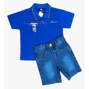 Imagem de Kit Bermuda Jeans +camisa Polo Infantil Menino - Maximus, Kit 5, 6