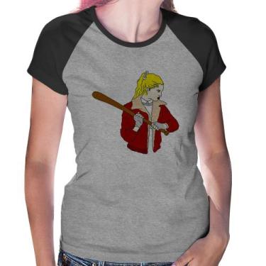 Imagem de Baby Look Raglan Baseball Girl - Foca na Moda, Cinza, Preto, G