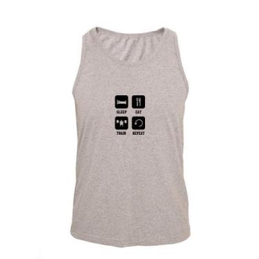 Imagem de Regata Masculina Algodão Sleep Eat Train Repeat Básica - Ragor, P, Cin