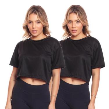 Imagem de Kit 2 Cropped Manga Curta Dry Fit Básico - Brás e Cia, 2 pretos, M