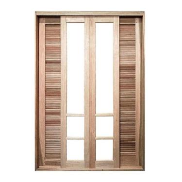 Imagem de Porta Balcão de Correr de Madeira Padrão Cedro Veneziana Safira Reto E