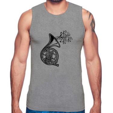 Imagem de Regata Trompa Notas Musicais - Foca na Moda, Cinza, GGG