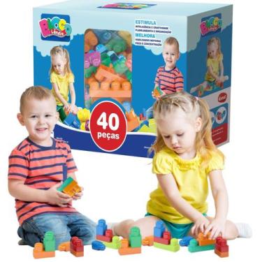 Imagem de Brinquedo Educativo Blocos Montar Encaixar Bebe Grande 40pçs Criança I