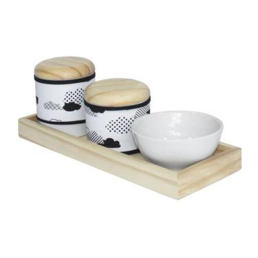 Imagem de Kit Higiene Slim Pinus Capa Nuvem Black Quarto Bebê Unissex - Potinho 