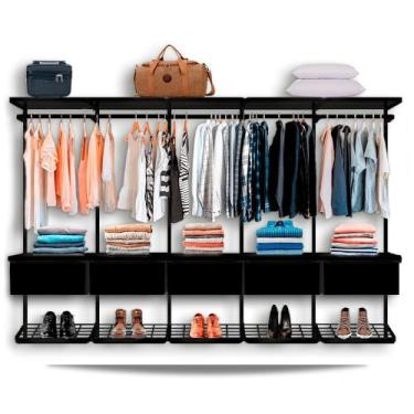 Imagem de Guarda Roupa Closet Aramado Modulado Gaveta MDF 3,10m PT - Casa Expres