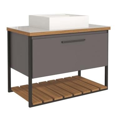 Imagem de Armário Gabinete Para Banheiro 80cm Mdf 1 Porta 1 Prateleira Titanium