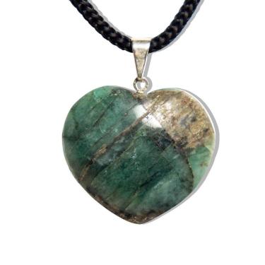 Imagem de Colar Coração Esmeralda Natural Montagem Prateado