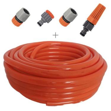 Imagem de Kit mangueira siliconada resistente ao sol para jardim laranja 50m com