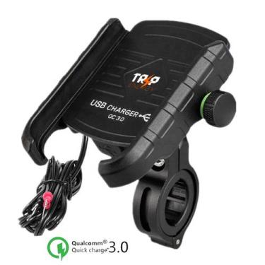 Imagem de Suporte Celular Moto Alumínio Carregador USB Turbo QC 3.0 - Trip Energ