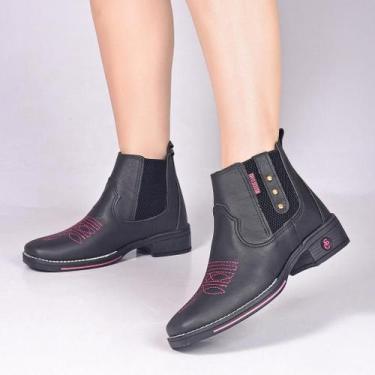 Imagem de Bota Feminina Country Texana Bico Quadrado - Cris Sousa, Preto, Pink, 