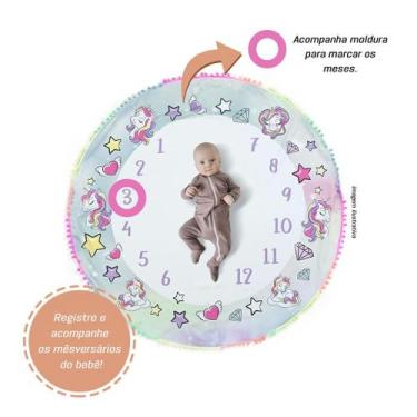 Imagem de Tapete Cenário Mesversário Unicórnio Redondo Pompom 1,25m - PRESENTE-B