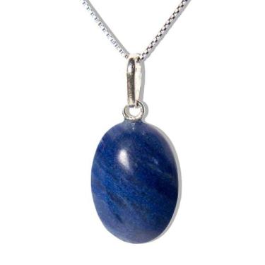 Imagem de Colar Cabochão Oval Pedra Quartzo Azul 20mm Pino Prata 950 - Cristaisd