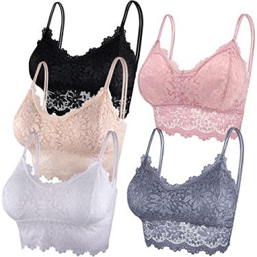 Imagem de Duufin 5 peças de sutiã de renda para mulheres, sutiã bandeau de renda acolchoado, Rosa, cinza, preto, bege, branco, G-GG