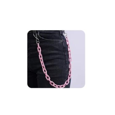 Imagem de YERTTER Calça jeans de acrílico grossa de cor fofa corrente de bolso corrente punk corrente hippop grunge calça acessórios para mulheres e homens Egirls (rosa)