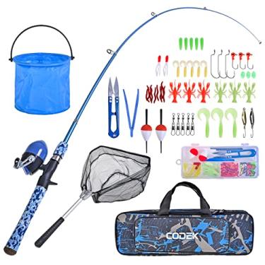 Imagem de CODEK Conjunto de Vara de Pesca Infantil com Kits Iniciais Completos 2 Conjuntos de Vara de Pesca Telescópica Portátil e Carretel Spincast Cambos com Rede de Pesca e 2 Baldes para Meninos, Meninas e J