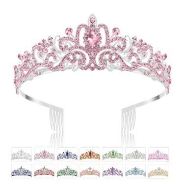 Imagem de Coroa de prata, coroa de tiara, coroas de princesa, tiara de princesa de cristal, coroa de rainha com coroas de pente para mulheres e meninas, liga metálica