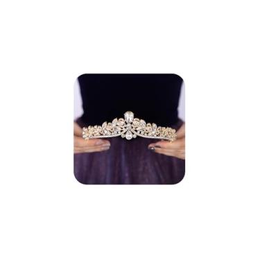 Imagem de Teyglen Coroa de cristal e tiara para mulheres, coroa de rainha com strass dourado, tiara de princesa elegante para aniversário, casamento, festa de formatura, coroa de noiva, Free size, Strass, Sem