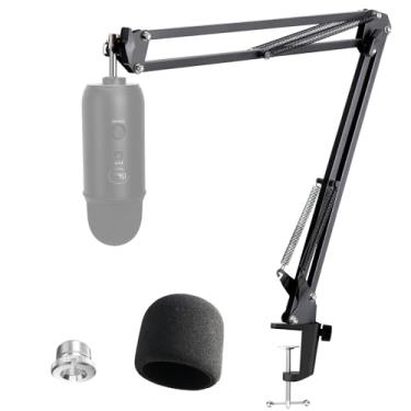Imagem de Suporte de microfone YOUSHARES Blue Yeti com capa de espuma – Suporte de braço de tesoura e microfone filtro de para-brisa, moderno, preto, aço