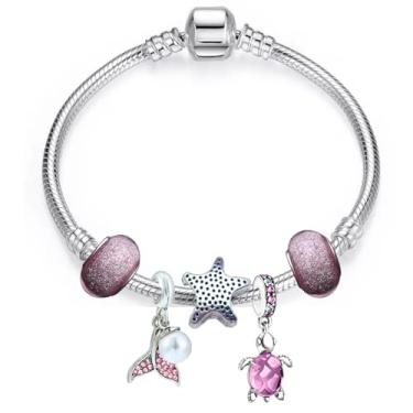 Imagem de Pulseira prata Folheda Seriea e tartaruga Rosa com Zirconia. Linda e de Excelente Qualidade! Com 100 milésimos de parta + verniz - Não descasca! Compatíveis com berloque de todas as marcas - Moda Praia Verão (20cm)