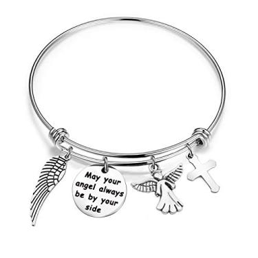 Imagem de Lywjyb Birdgot Presente memorial Pulseira May Your Angel Always by Your Side Guardian Angel Bracelete Pensando em You Presente Lembrança Presente Perda de Um Amado