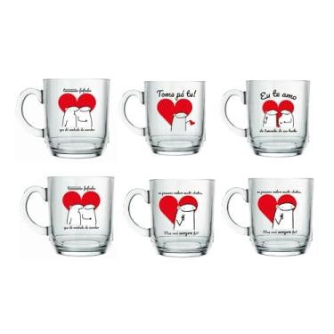 Imagem de Kit 6 Canecas Café Chá Personalizada Meme Flork 300ml De Vidro Resistente Estampada Presente Dia Dos Namorados Amor Love Engraçada