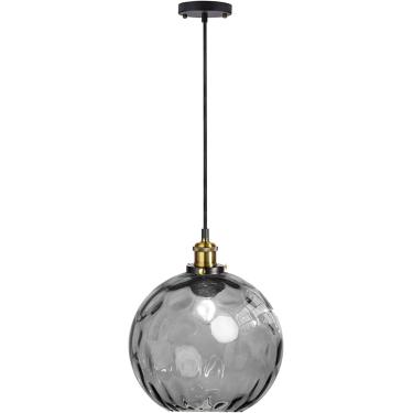 Imagem de Luz pendente esférica vintage industrial, abajur de bola de vidro colorido de 20 cm em ondulação de água, barra de loft retrô E27 lâmpada suspensa de teto com acabamento em bronze, cinza