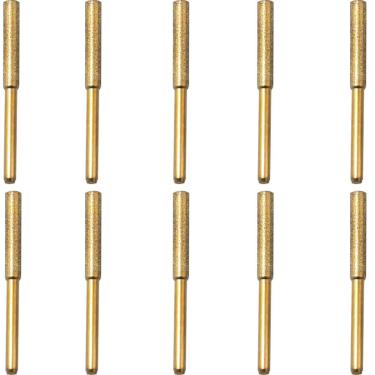 Imagem de WHYHKJ 10 peças de serra de diamante cabeça de afiar lâmina de rebarbas dourada 4 mm serra de corrente de afiar corrente de pedra de moagem cilindro de afiação elétrico para afiar máquinas de