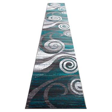 Imagem de Masada Rugs, Stephanie Collection Tapete de área moderno design contemporâneo 1103 turquesa cinza branco (81 cm x 30 cm 5 polegadas) longo corredor