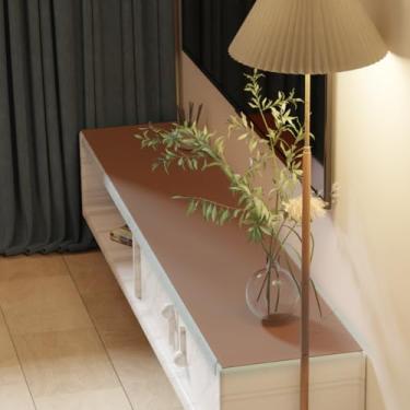 Imagem de Zinkooat Capa de cômoda de couro, 1,8 mm de espessura, 25 x 109 cm, protetor de cômoda, protetor de cômoda, capa superior de cômoda, capa de cômoda para quarto (marrom + cinza, 25 x 109 cm)