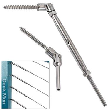 Imagem de Deck Man Kit de corrimão de cabo de parafuso único de ângulo ajustável de aço inoxidável T316 de 1/20.3 cm para postes de madeira, grau marítimo (10 pares)