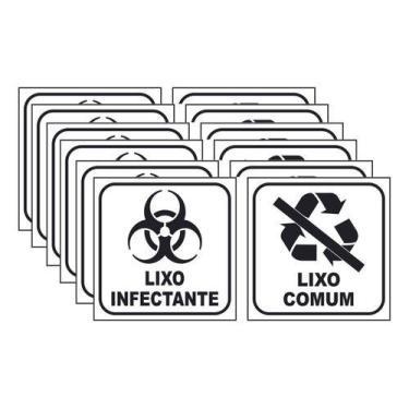 Imagem de Kit 6 Adesivos Lixo Infectante + 6 Comum 12x12 Fundo Branco - Royal Pr
