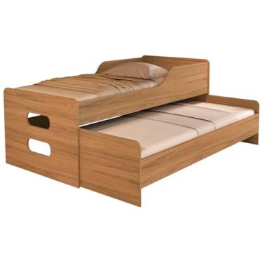 Imagem de Bicama de Solteiro Reforçada com Cama Auxiliar e Acabamento em MDF (Amendoa)
