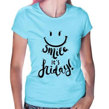 Imagem de Baby Look Smile, It's Friday! - Foca na Moda, Azul bebê, M