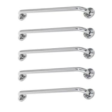 Imagem de Alça de Apoio Barra Inox 80cm Idoso Kit 5 Unidades Cadeirante Acessibi