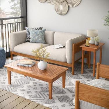 Imagem de Mesa de Centro Ripada 80X40 Madeira Rústica - Castanho - OFERTAMO