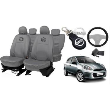 Imagem de Kit Capa Banco March 09-14 Couro Cinza + Volante - ferro tech