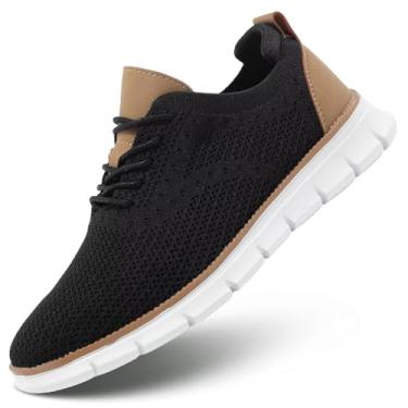 Imagem de Kundork Sapato social masculino casual confortável para caminhada, malha leve, respirável, Z1 - preto, 38
