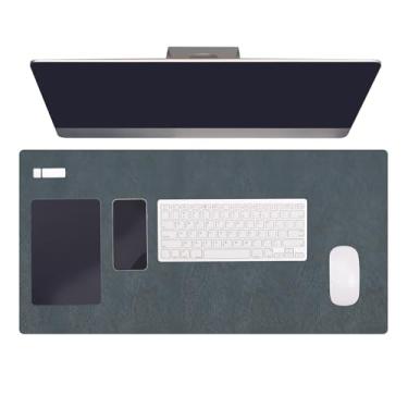 Imagem de PATIKIL Protetor de mesa de couro de 89,9 cm x 45 cm, grande tapete de mesa dupla face, impermeável, de couro, PVC, para laptop, computador, escrivaninha, mesa, jogos, casa, azul/amarelo