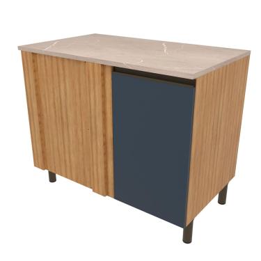 Imagem de Balcão Bartira Cristal em MDP de Canto com 1 Porta e 1 Prateleira, 101 cm de largura - Lâmina de Mel/Azul Royal