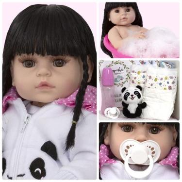 Imagem de Bebê Tipo Reborn Menina Pandinha Morena Realista Pode Banho - Cegonha 