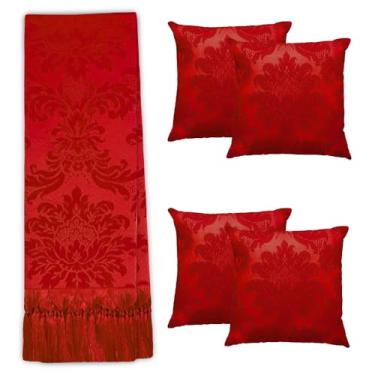 Imagem de Jogo Manta Xale para Sofá Artesanal com Franjas 2,80 x 2,00 com 4 Capas de almofadas (12 VERMELHO)