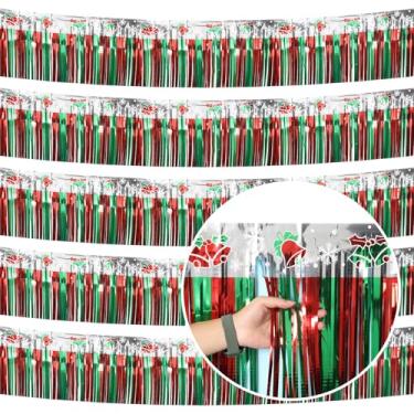 Imagem de Ohiyoo Guirlanda De Franjas De Papel Alumínio De 49 Pés, Guirlanda De Franjas Vermelhas E Verdes, Carros Alegóricos De Desfile De Natal, Decorações De Rodapé De Franjas, Cenário Pendurado, Saias De M