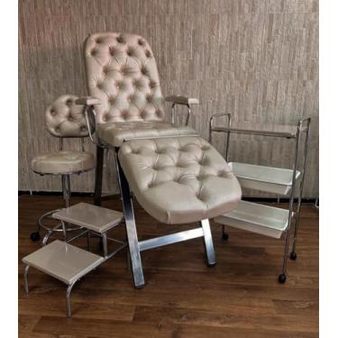 Imagem de Kit Estética Maca Luxo Capitone Reforçada 4 Peças - Maca/Mocho/Escadinha/Carrinho Auxiliar