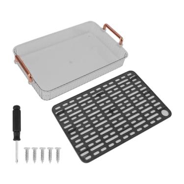 Imagem de Bandeja para servir chá com rack de drenagem de camada dupla Grcfumo, bandeja elegante para servir chá com dreno, bandeja para servir chá com filtro doméstico para escritório e (Tamanho Pequeno Cinza)