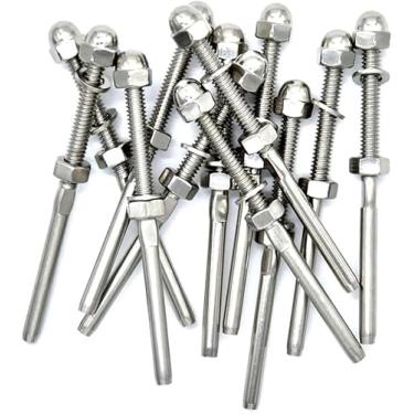 Imagem de Pacote com 12 parafusos de terminal rosqueados, terminal de encaixe QIUYE aço inoxidável T316 de nível marítimo para trilho de trilho de cabo de 3/16 polegadas, 12Pcs