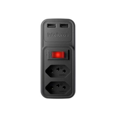Imagem de Tomada Com Usb Carregador Duplo Adaptador Intelbras Eac 202 Preto