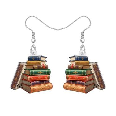 Imagem de DALANE Brincos de acrílico vintage fofos para professores para mulheres, divertidos para estudantes, brincos de designer hipoalergênicos, joias penduradas, presentes para amantes de livros, pingentes
