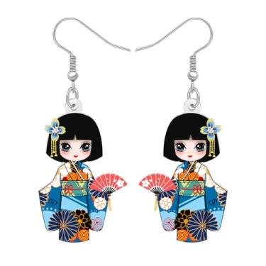 Imagem de DALANE Quimono japonês divertido acrílico brincos pendentes presentes para mulheres, fofos, cultura tradicional, quimono, brincos pendurados, joias hipoalergênicas para decoração de cosplay,