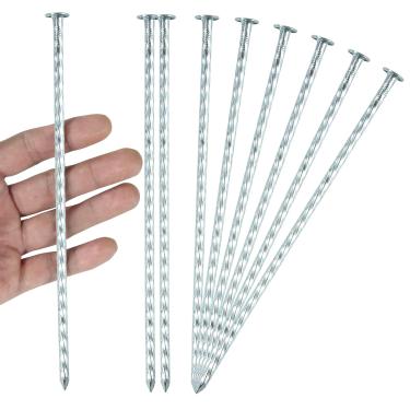 Imagem de IHOSHENG Espigões de paisagem em espiral galvanizados de 20 cm, estacas de jardim de metal sólido ancoragem para bordas de pavimentação, barreira de ervas daninhas, grama artificial, plantas de