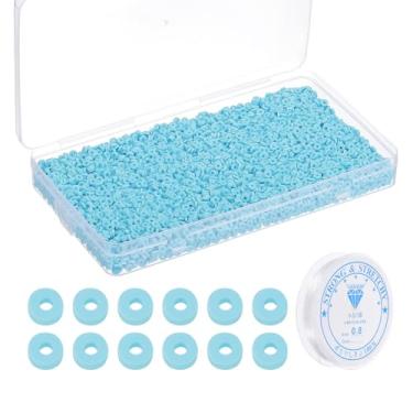 Imagem de PATIKIL Kit de 4000 peças de pulseira de contas de argila, 4 mm, contas espaçadoras de argila de polímero redondas planas com cordão elástico para fazer joias de amizade, azul